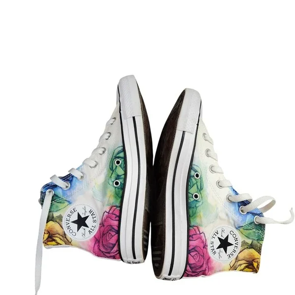 Converse Chuck Taylor All Star Skull Floral Watercolor High Top Mens 5 Womens 7 - Picture 8 of 12